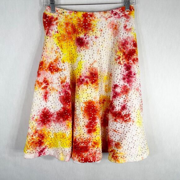 Ann Taylor Size 6 Skirt Maisie Daisy Tie Dye Handmade Yellow Red Eyelet 546‎ - Picture 2 of 11